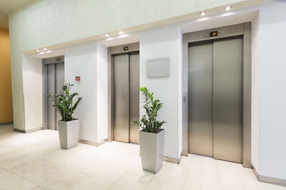 Group of modern elevators